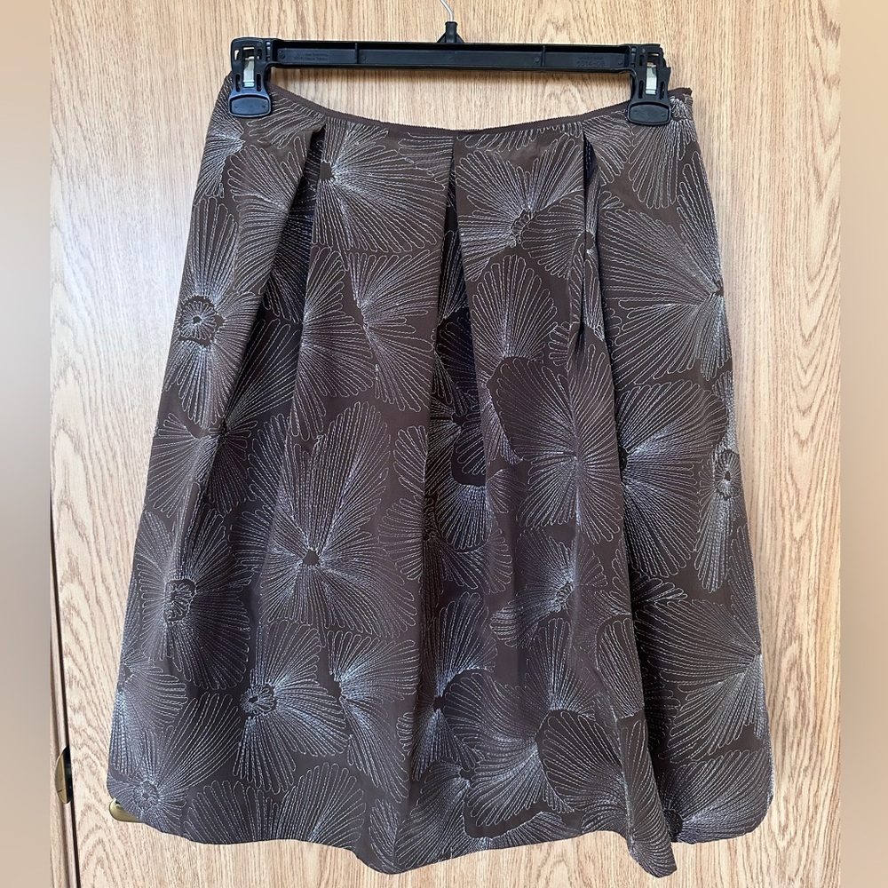 New Talbots Pure Silk Brown Silver Threaded Side Pocket Flare Skirt Women’s 10
